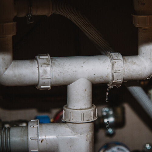 closeup of old PVC pipes